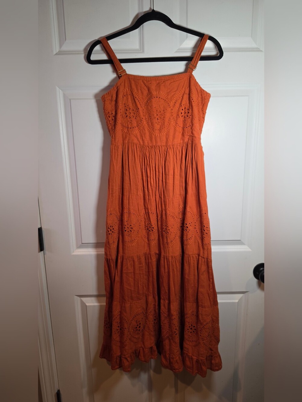 Nation AK Outfits Orange Cotton Eyelet Midi Dress - Womens L